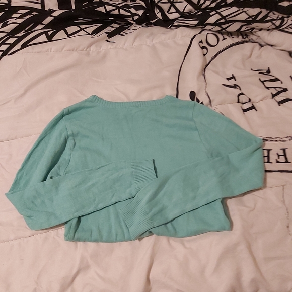 4/$25 Crissa blue teal heart print  sweater - Picture 4 of 12